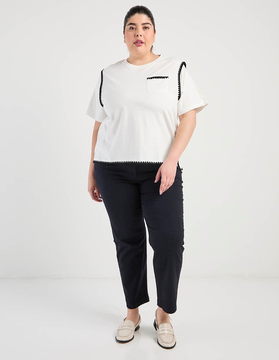 Playera manga al codo cuello redondo para mujer 2