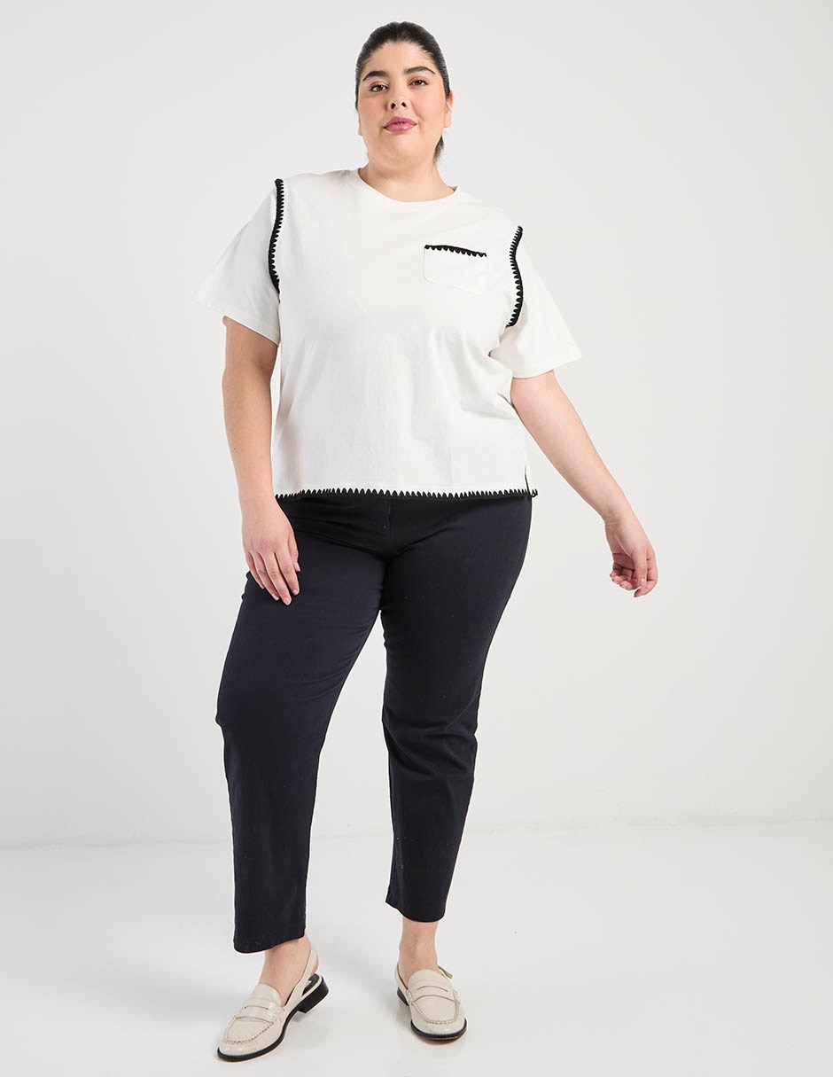 Playera manga al codo cuello redondo para mujer 4