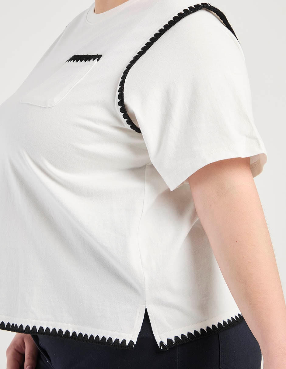 Playera manga al codo cuello redondo para mujer 8