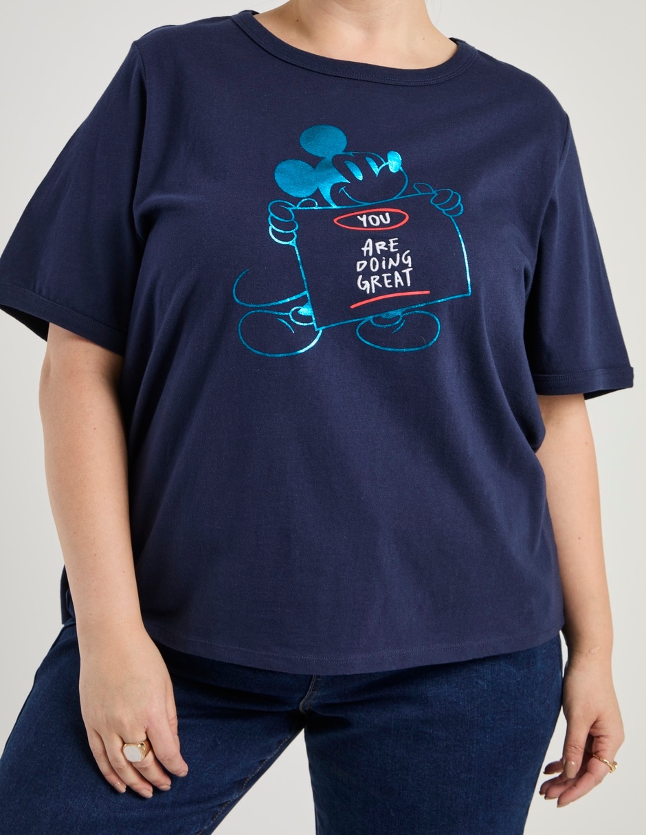 Playera manga al codo Mickey Mouse cuello redondo para mujer 4