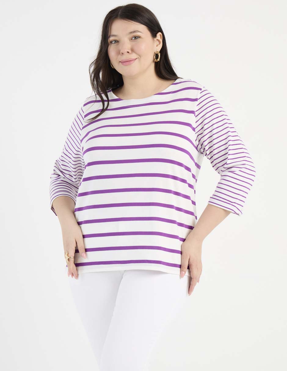 Playera manga 3/4 cuello redondo para mujer