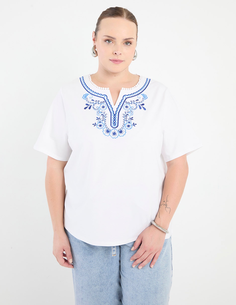 Blusa manga al codo para mujer