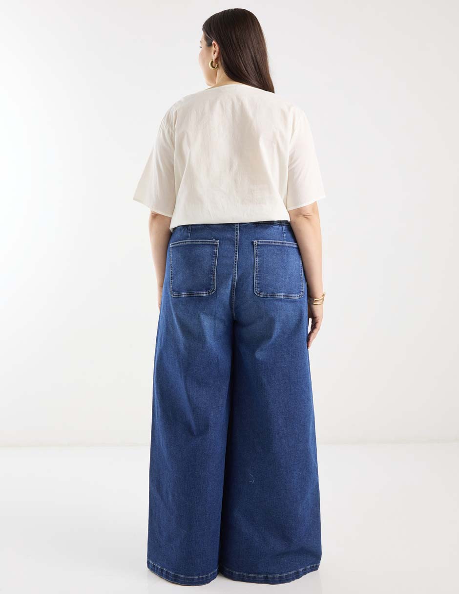 Jeans relaxed amplio cintura media alta para mujer 6