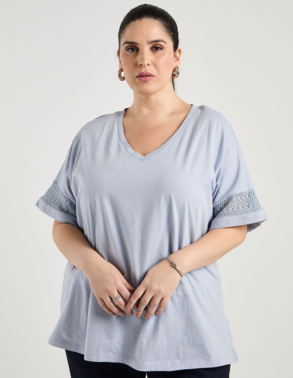 Blusa manga al codo cuello V para mujer 2