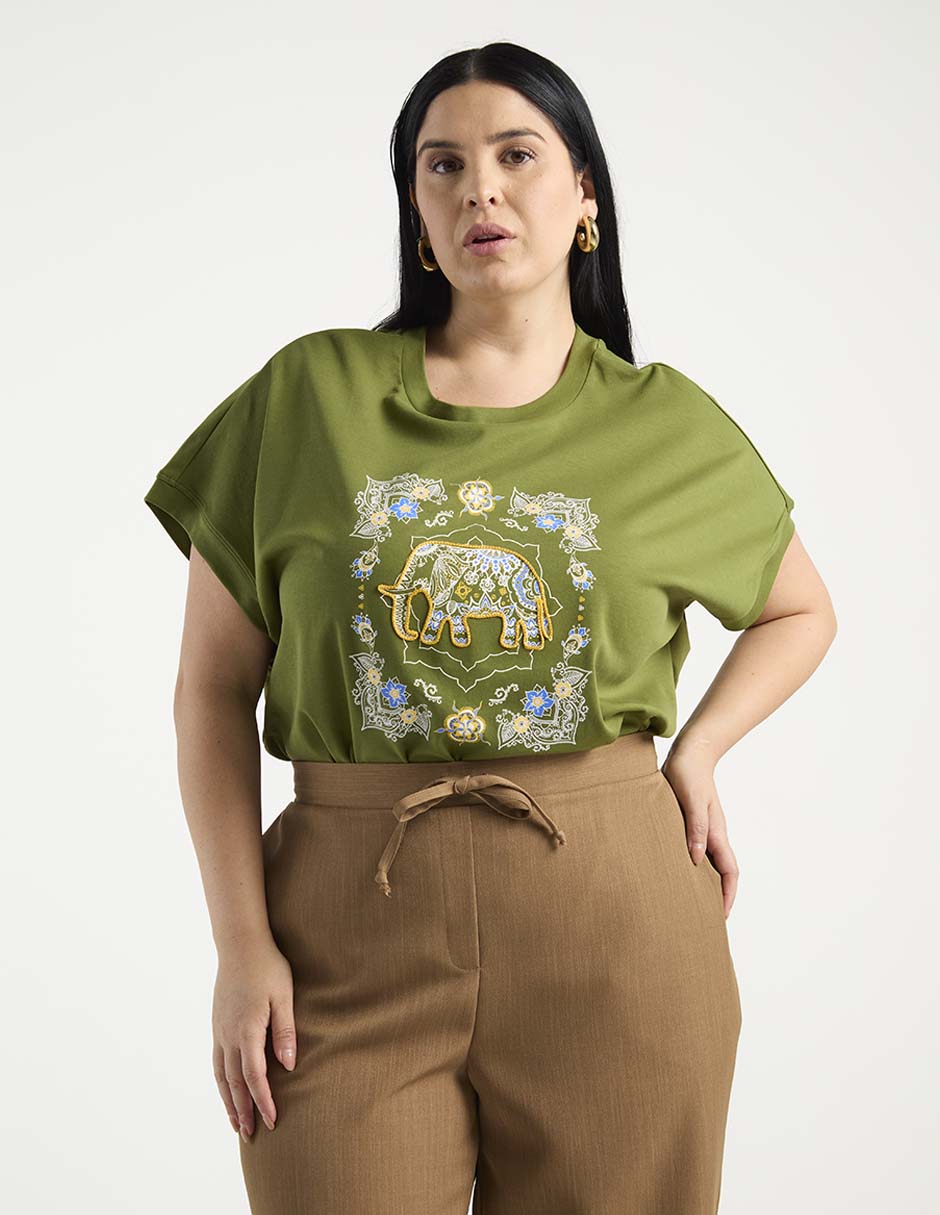 Playera manga corta cuello redondo para mujer