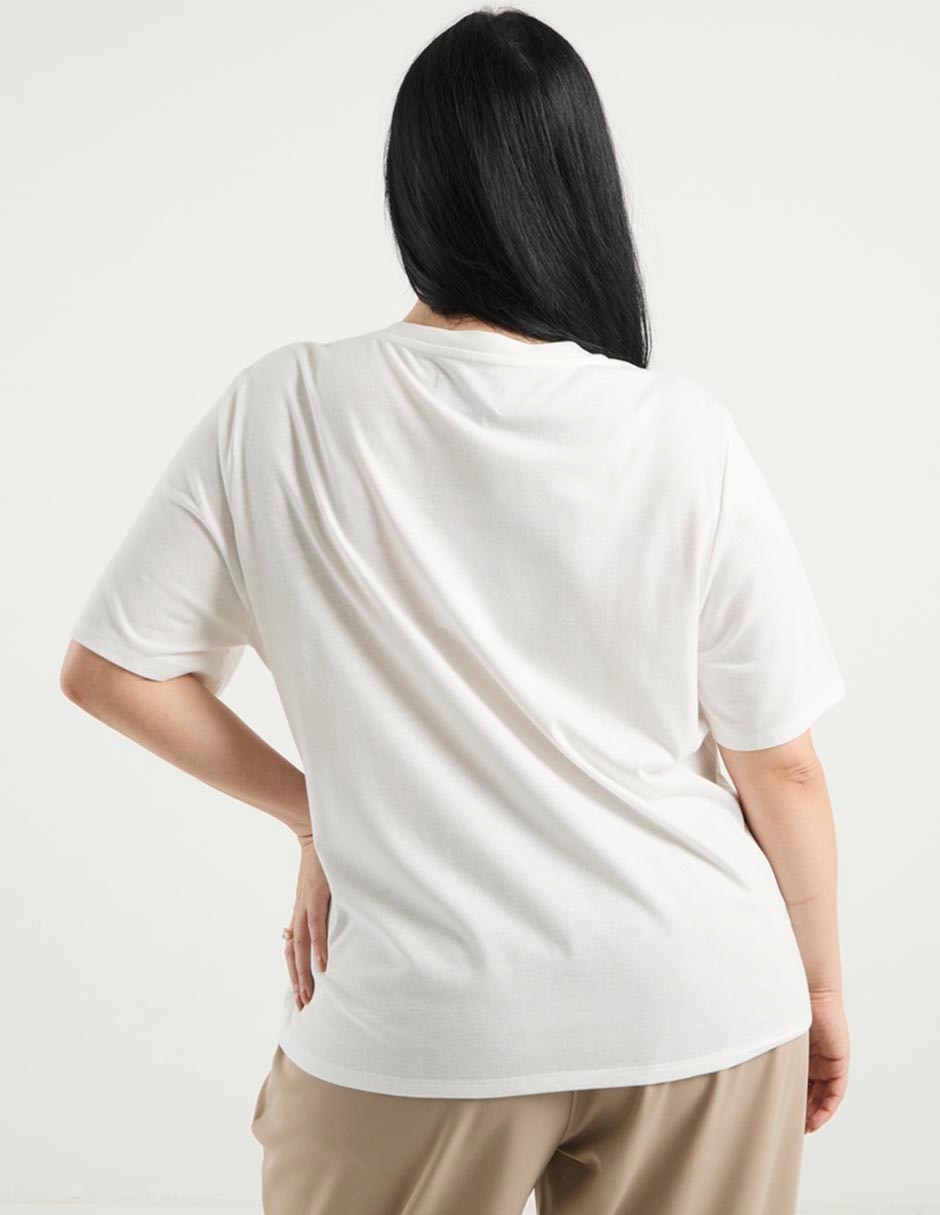 Playera manga al codo cuello V para mujer 2