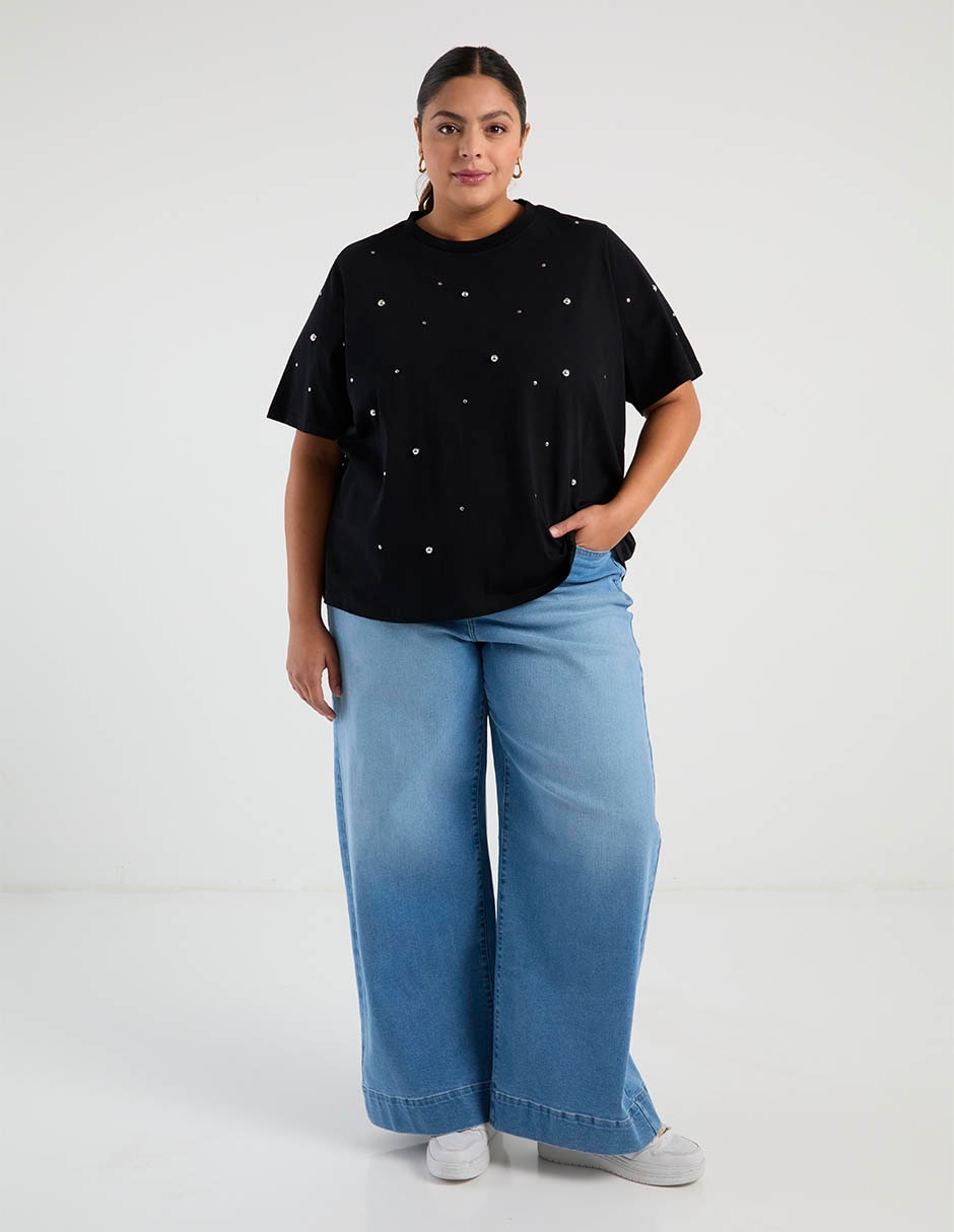 Playera manga corta Contempo Plus cuello redondo para mujer