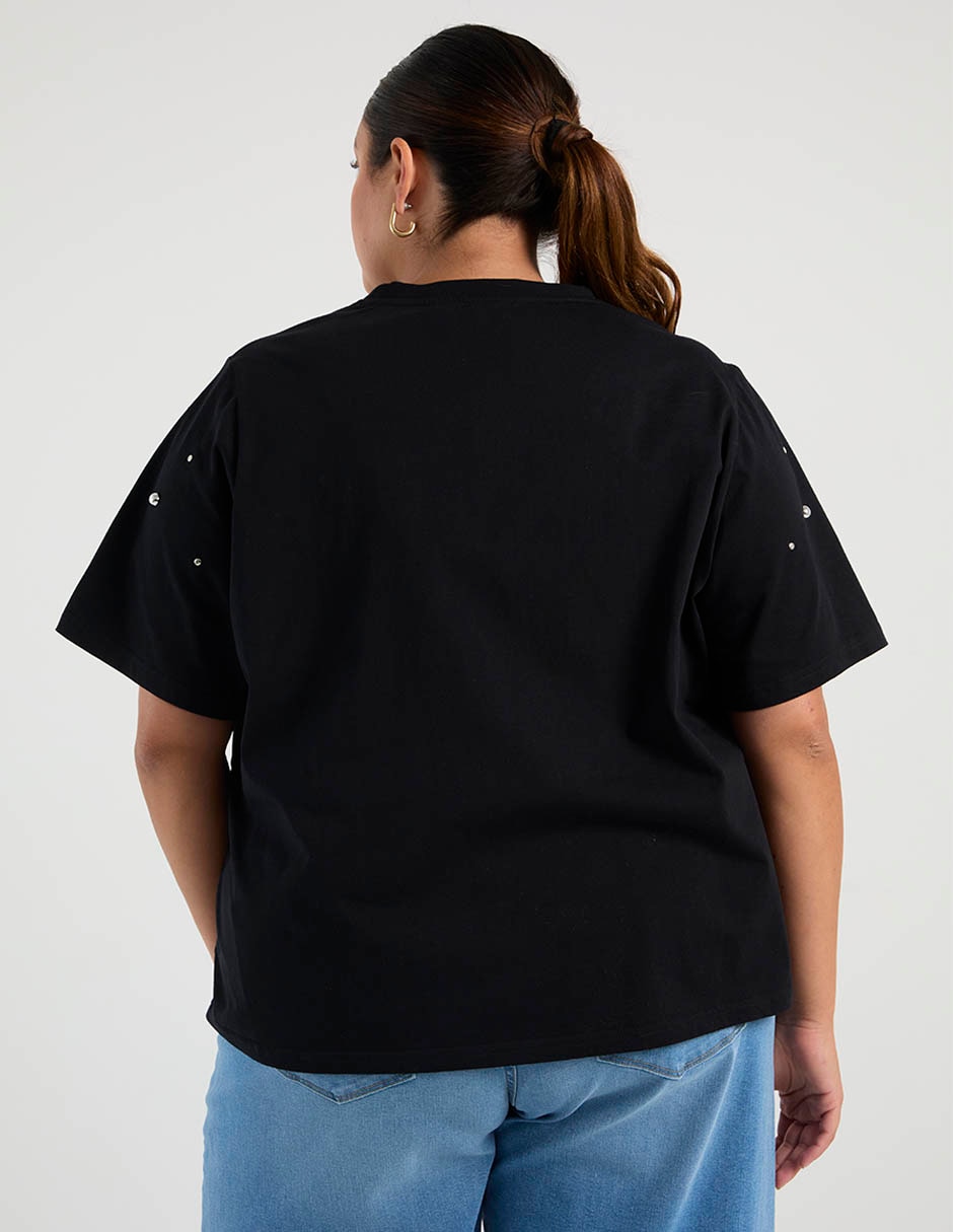 Playera manga corta Contempo Plus cuello redondo para mujer