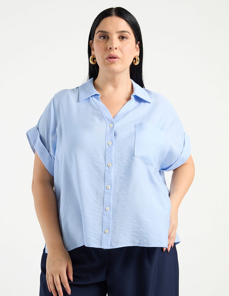 Blusa camisera manga corta para mujer