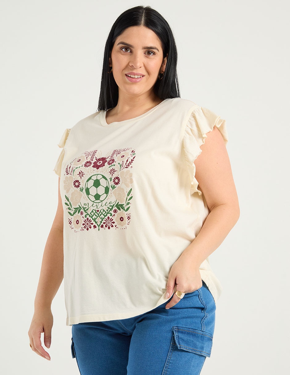 Playera manga corta cuello redondo para mujer