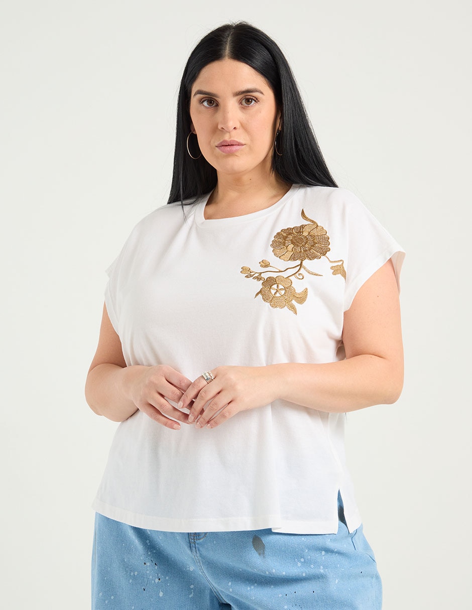Playera manga corta cuello redondo para mujer