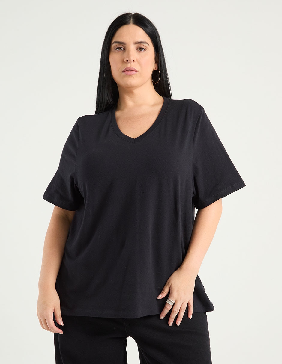 Playera manga corta cuello V para mujer