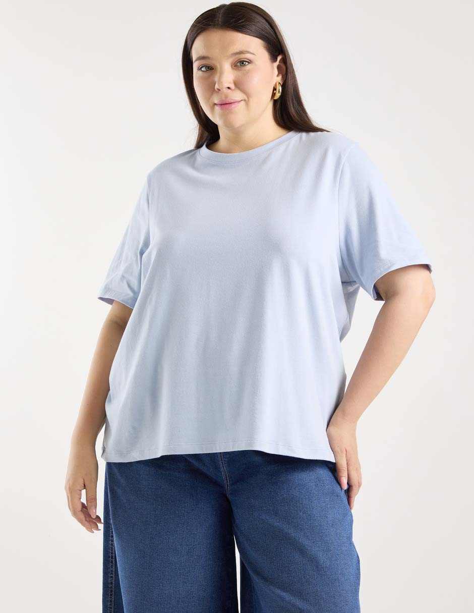 Playera manga al codo cuello redondo para mujer