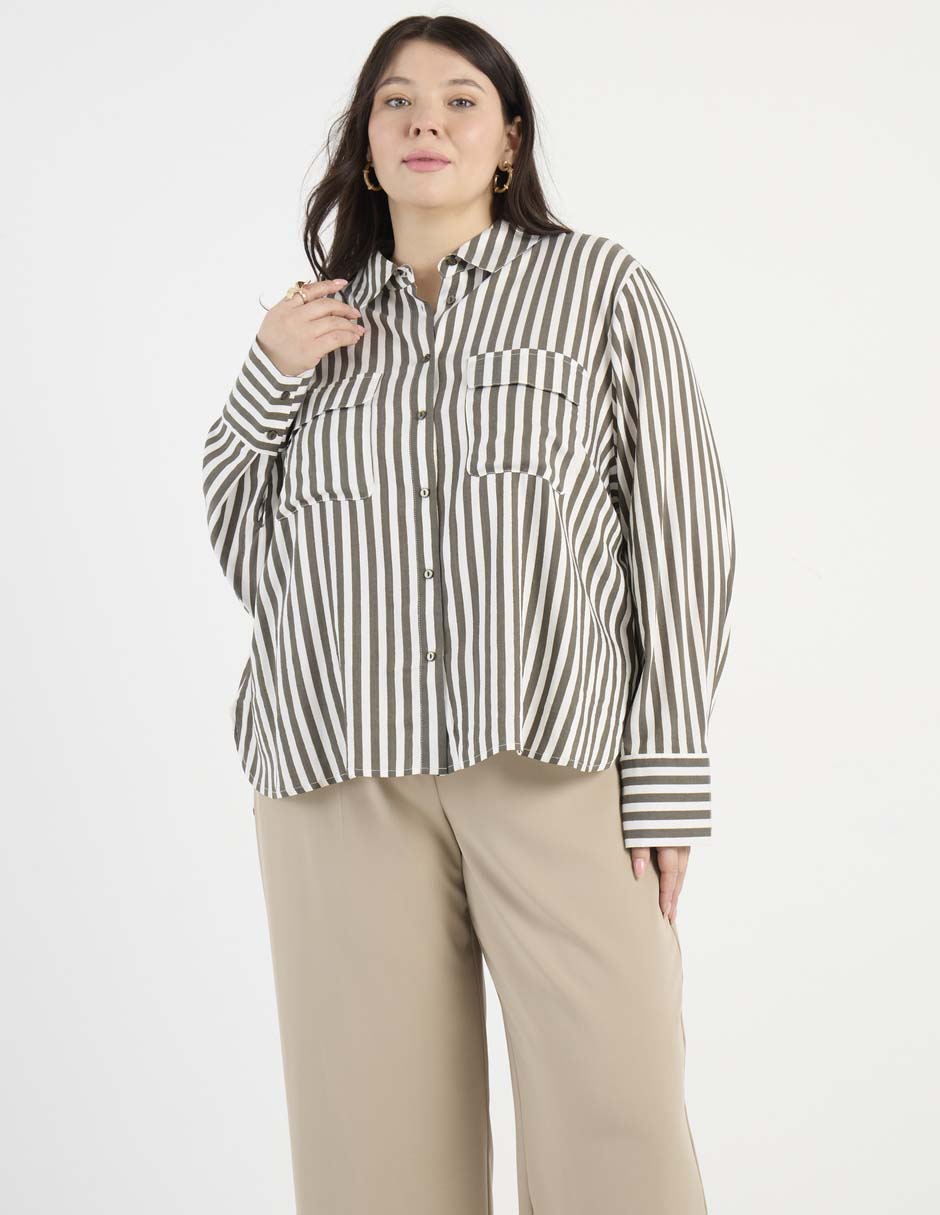 Blusa camisera manga larga para mujer