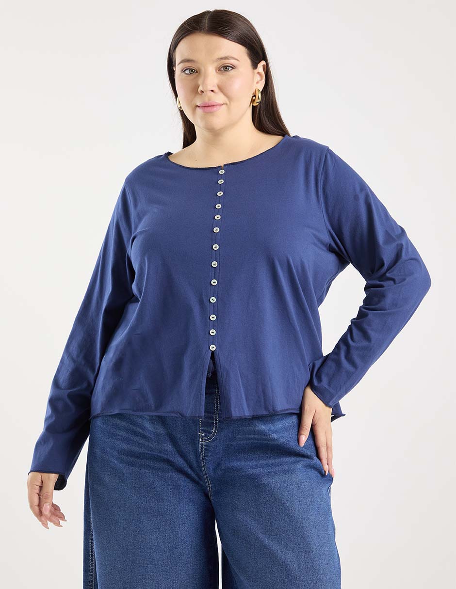 Playera manga larga cuello redondo para mujer